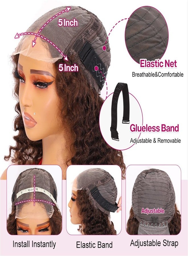 Ailwelia Curly Bob Wig Human Hair Deep Wave Glueless Wigs Human Hair Pre Plucked Pre Cut 5x5 Wear And Go HD Lace Closure Wigs Human Hair For Black Women 200% Density Chocolate Brown Color 14 Inch - Image 5